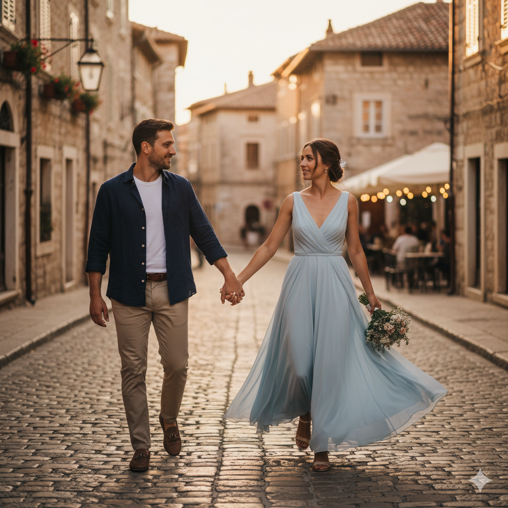 Couple posing for post wedding photoshoot at the beach